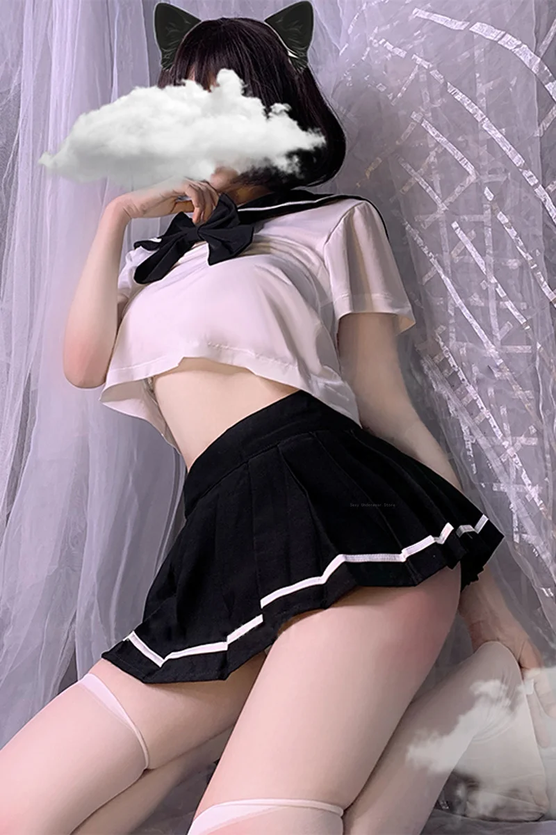 

Japanese Student Uniform Sexy Cosplay School Girl Outfit Top Mini Skirt Bow Tie Underwear Set Temptation Lingerie Sailor Costume