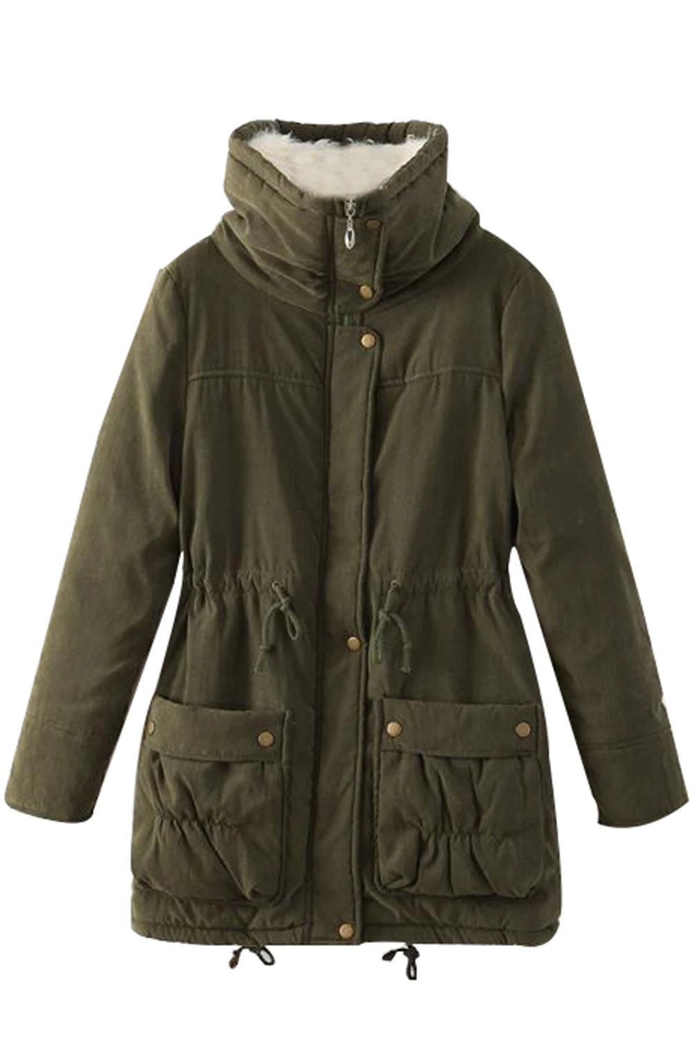 Winter Cotton Coat Women Solid Slim Snow Outwear Medium-long Wadded Jacket Thick Padded Warm Parkas Army Green | Женская одежда