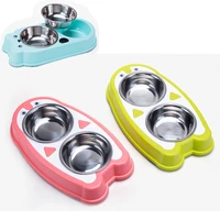 double dog bowl cartoon cute stainless steel feeder puppy feeding food water bowls cat drinking dishes pet tableware supplies