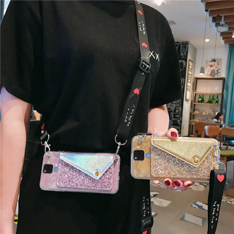 

Signalshin Wallet shiny Case For Huawei honor 30 30S 10 10i 20i 20 9X Pro lite PSMART Pro Glitter Cover with Strap holder