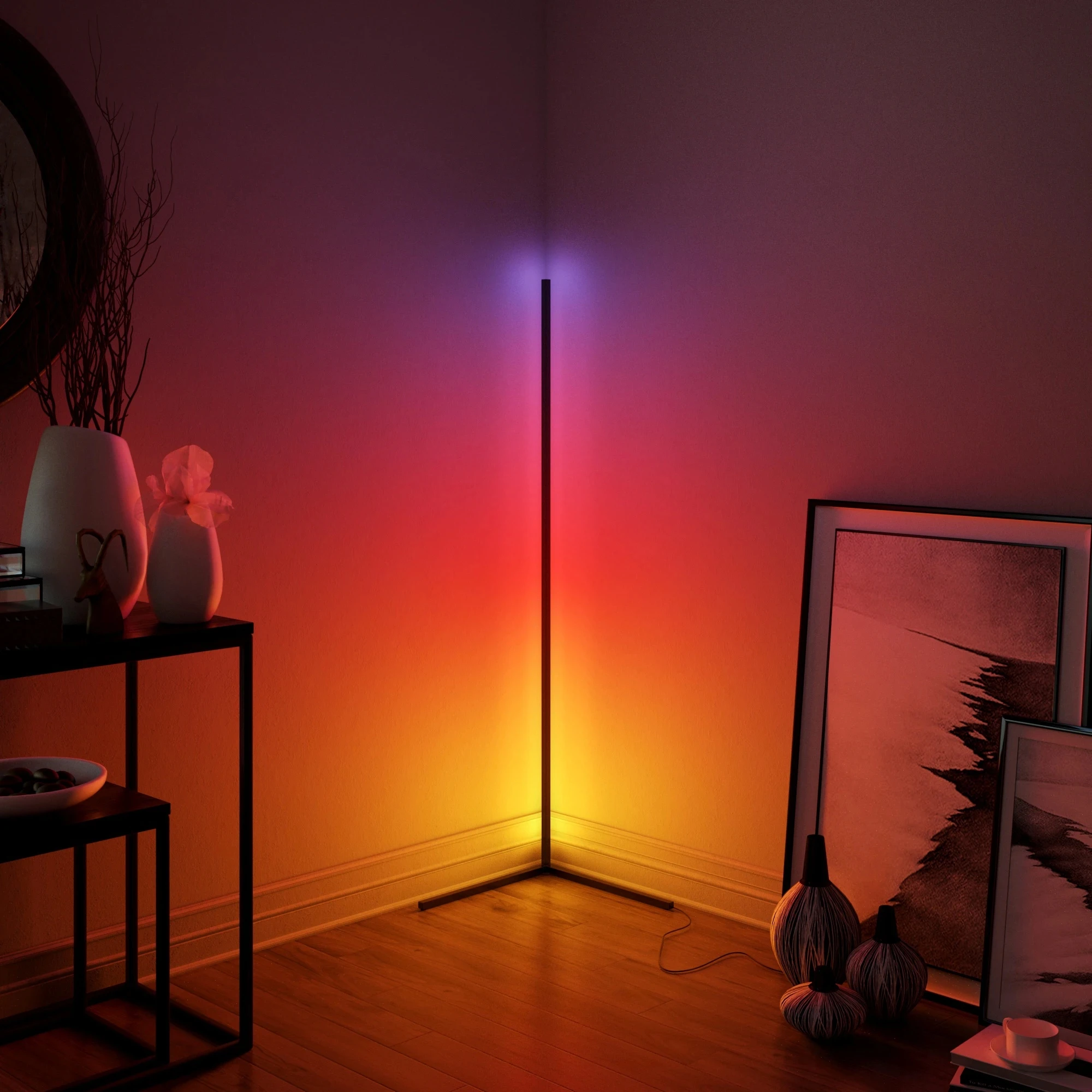 Современный светодиодный Угловой RGB СВЕТОДИОДНЫЙ торшер для Спальня ночники, Гостиная атмосферу красочные домашнего декора внутреннего освещения торшеры - изображение