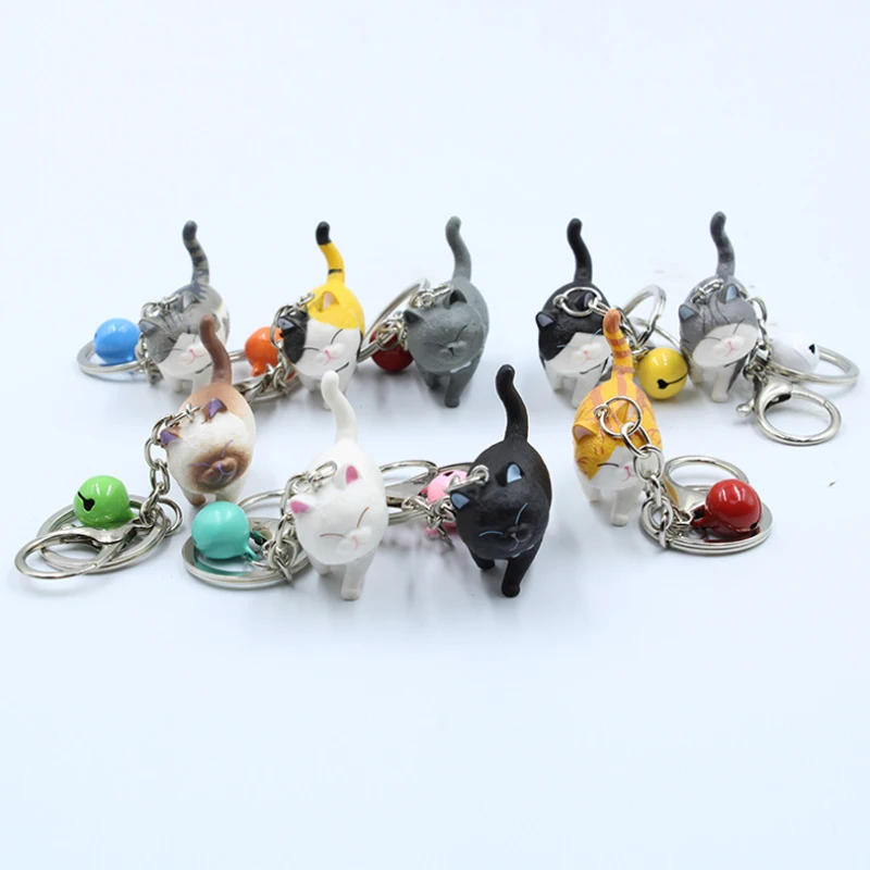 

100pcs/Lot Cat Keychain Cartoon Animal Key Chain Toys Keyring Bells Key Rings