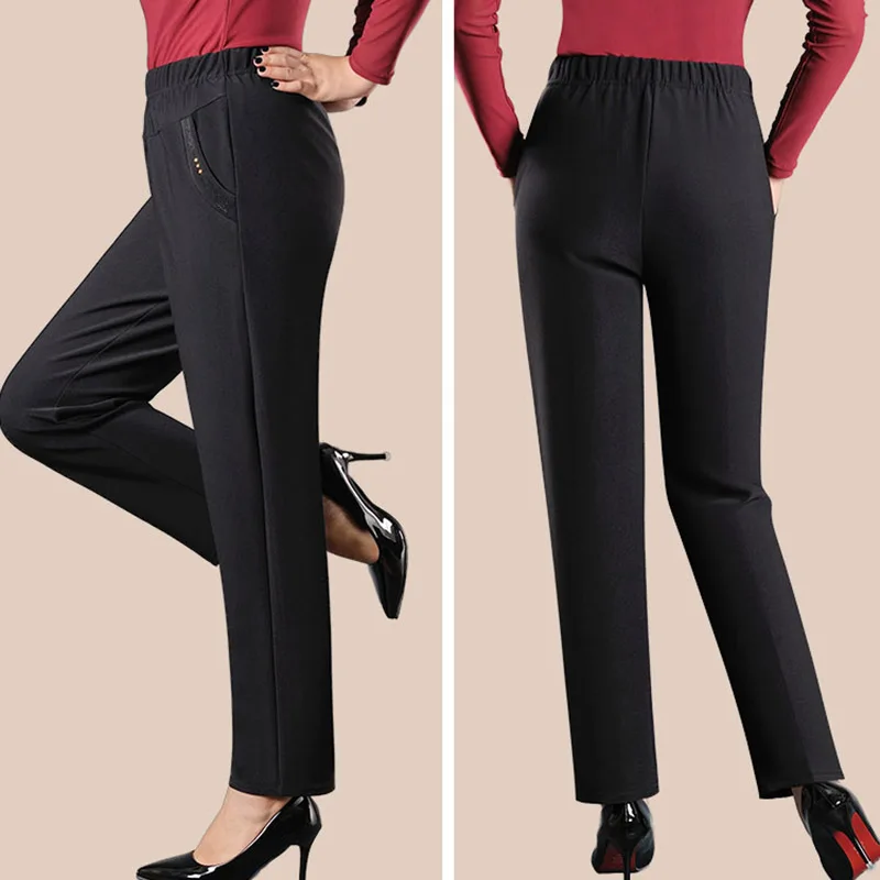Office Lady Black stripe Suit Pants Women High Waist Solid Long Trousers Fashion Pockets Pantalones Plus Size | Женская одежда