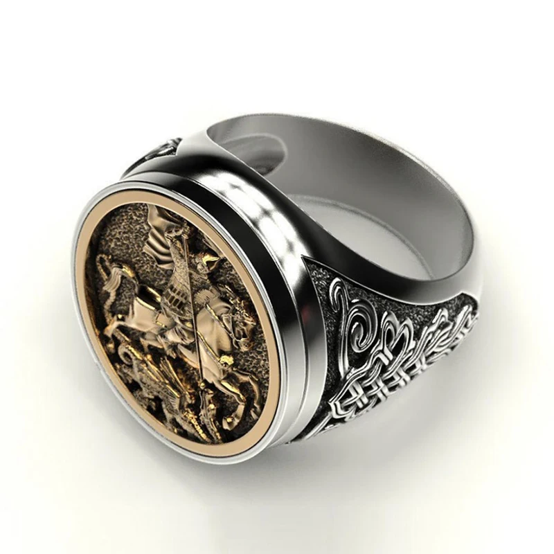 2021 Fashion Vintage Engraving Knight Pattern Rings Punk Hip Hop Unisex Women Men Metal Ancient Rome | Украшения и аксессуары