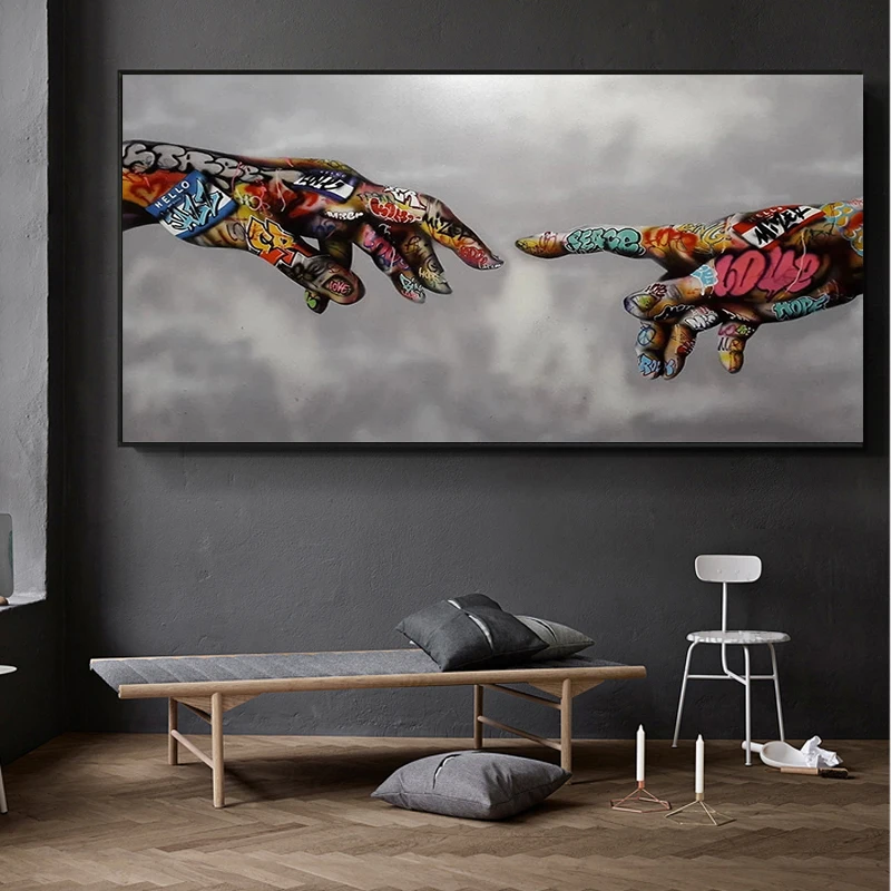 

Abstract Graffiti Street Art Hand To Hand Canvas Painting Posters Print Cuadros Wall Art for Living Room Home Decor (No Frame)