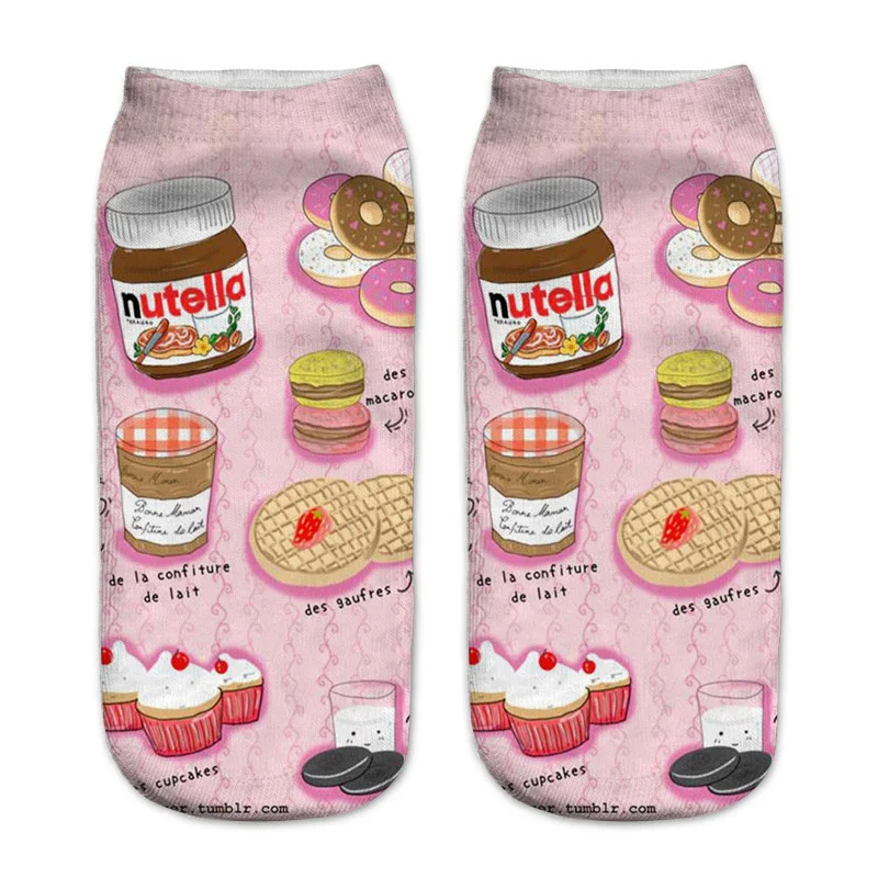 Новинка; забавные носки с 3d принтом; милые носки унисекс с надписью «nutella»; Лидер продаж; женские модные носки с героями мультфильмов; mujer; носки с пончиками; Прямая поставка