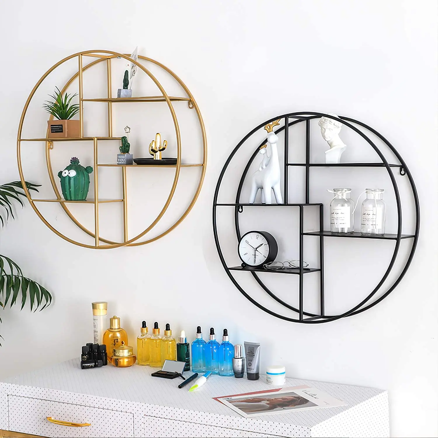 

Fashion Wall Mounted Metal Shelf Round Floating Shelf Wall Hanging Storage Holder Rack for Home Living Room Office Decoration
