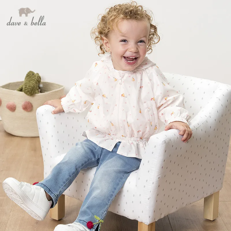 Dave bella/DBM12763 милое весеннее пальто на молнии с карманами и фруктовым принтом для