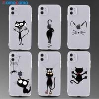 cute cartoons black cat transparent phone cover for iphone 11 12 pro max mini xs xr x 7 8p shockproof clear phone case funda
