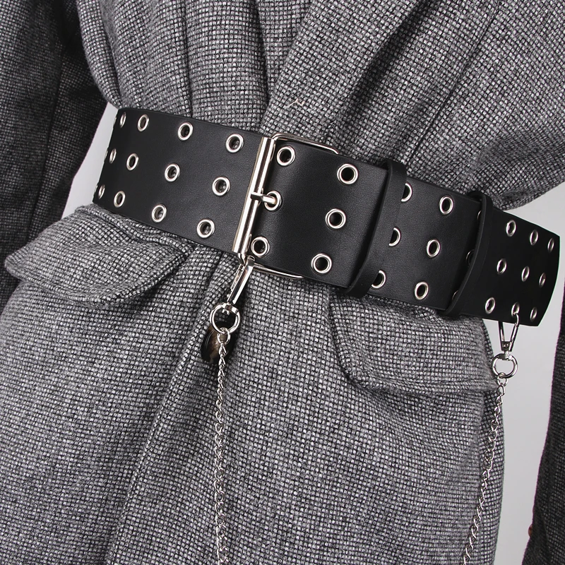 Wide Corset Belt Men Female Punk Belts For Women Gothic Waist Chain Cinturon Mujer Plus Size Waistband All-Eyelet Leather Riem