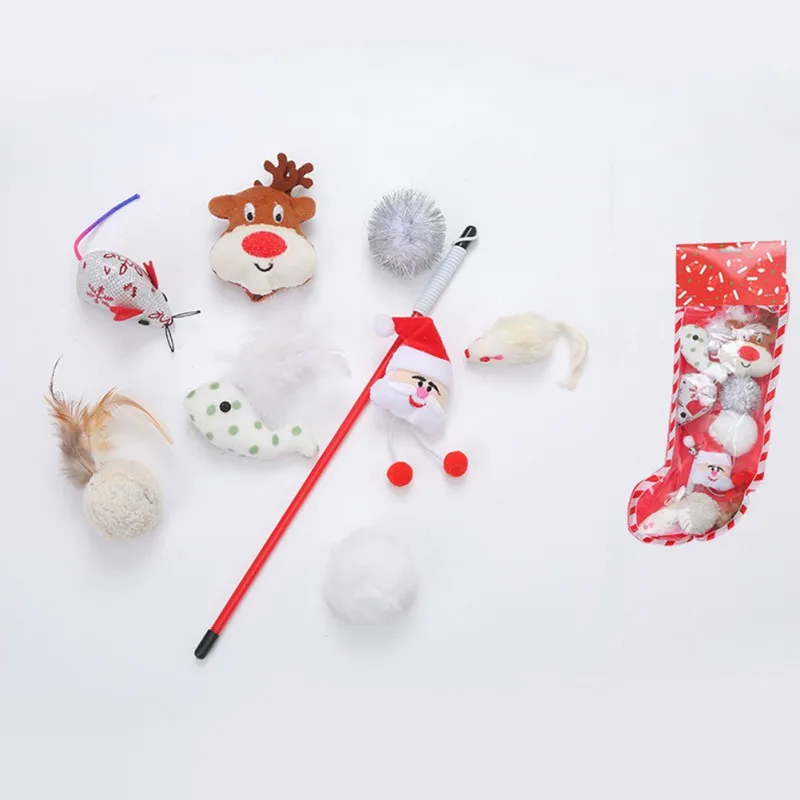 Christmas Pet Cat Toy Set Funny Ball Socks Creative Assorted Interactive Play for Kittens | Дом и сад