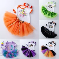 vogueon halloween party baby girls sets romper tutu skirts headband 3pcs outfits for toddler kids cartoon newborn clothing