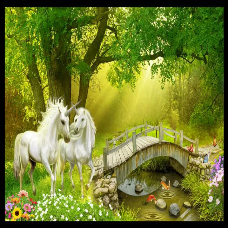 Custom 3D photo backgrounds wall mural wallpaper for living room bedroom silk wallpapers roll Forest unicorn TV background | Обустройство