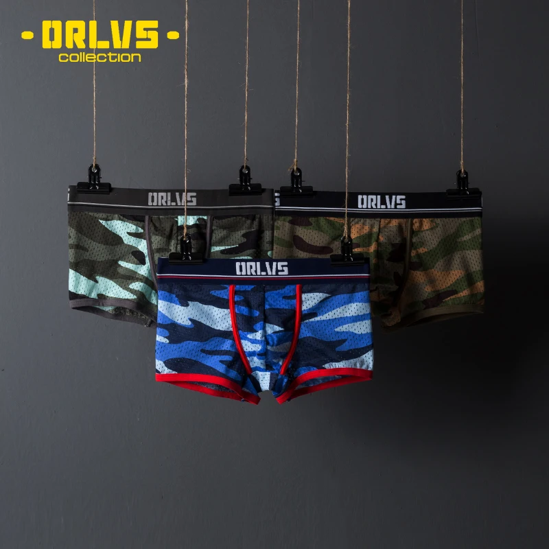 

ORLVS Brand sexy underwear men boxers breathable boxers para hombre comfortable underpants Camouflage boxershorts mesh nylon