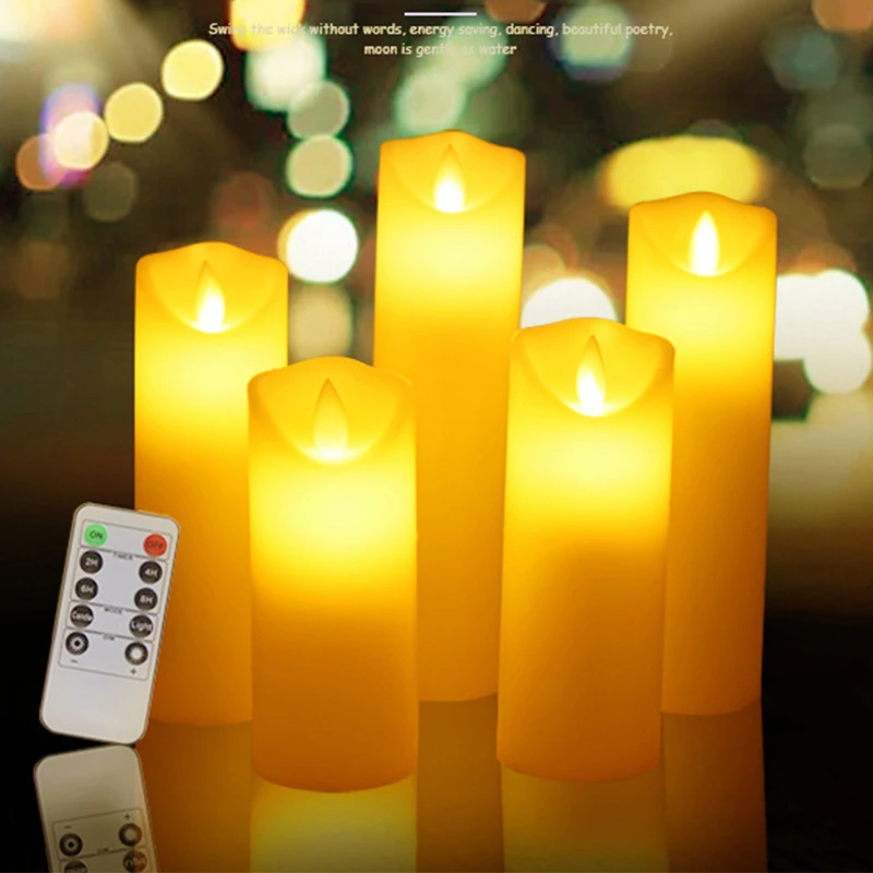 

1 Set of 5PCs Simulated Candle Flameless LED Candle With Remote Control Wax Candle For Christmas New Year Wedding Decoration