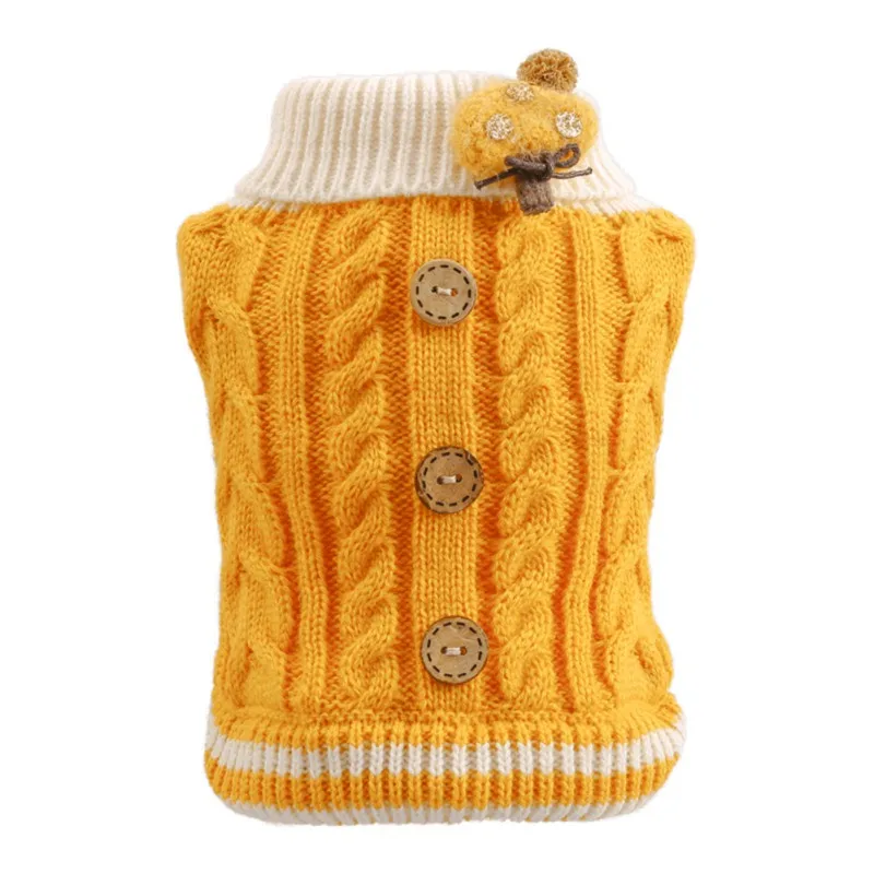 

Pet Autumn Winter Sweater with Hemp Flowers Buttons Dog Comfortable Warm Turtle Neck Design Protection Pet Neck Dog Clothes