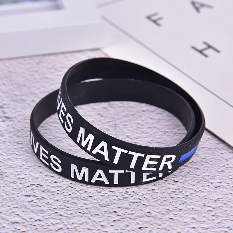 Модный стильный браслет с надписью Police Lives Matter черный тонкий синий резиновый