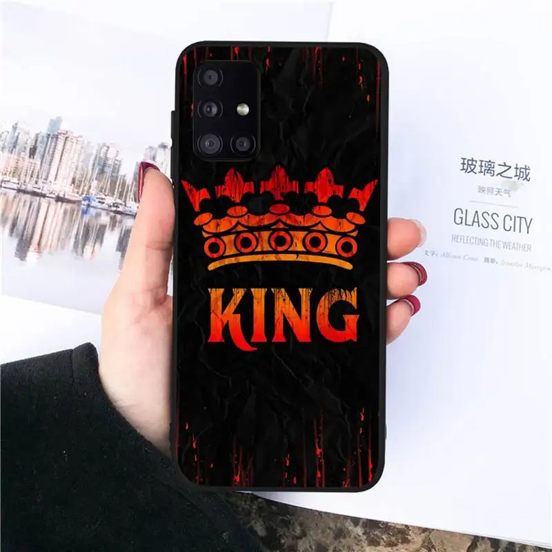 

Cartoon Crown Letter King Queen Phone Case For Samsung galaxy S 7 8 9 10 20 edge A 6 10 20 30 50 51 70 note 10 plus
