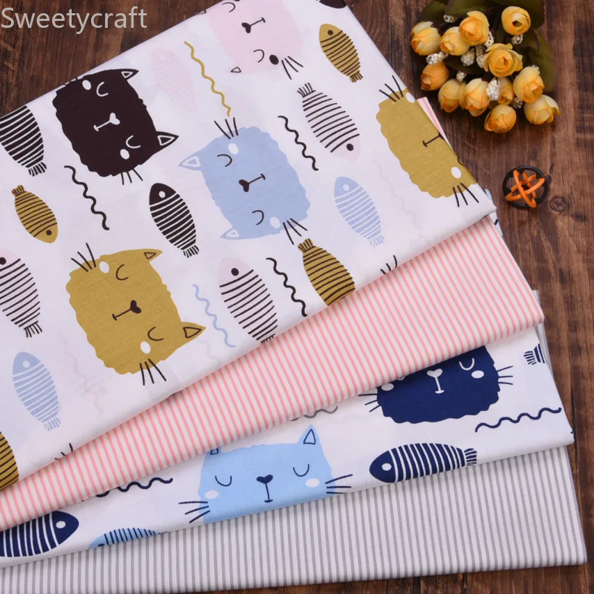

160cmX10M Cartoon cat fish 100% Cotton Twill Fabric Patchwork Cloth,Sewing baby Bed Sheet Quilting Fat Quarters Material Fabric