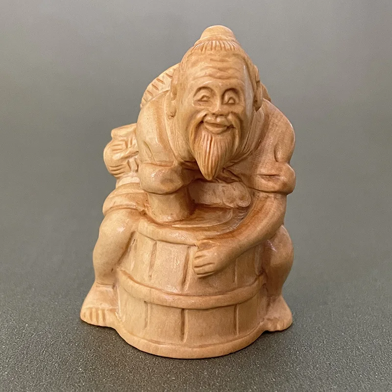 

2-Дюймовая японская скульптура из бокса ручной работы Netsuke, миниатюрная скульптура счастливого старшего рыбака-# Z03