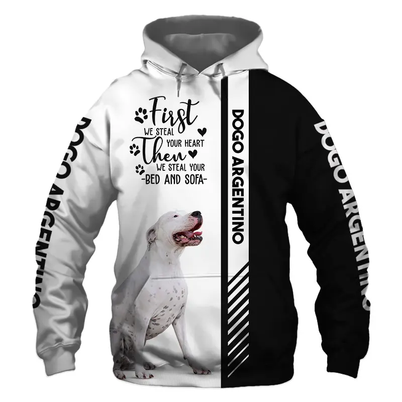 Толстовка унисекс с 3D-принтом в виде собак Dogo серебристо-голубого цвета для