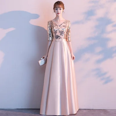 Женское длинное вечернее платье JIN IS золотистое ТРАПЕЦИЕВИДНОЕ ПЛАТЬЕ с