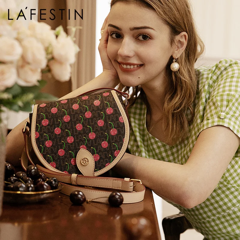 Женская сумка мессенджер LAFESTIN модная через плечо в стиле ретро с узором вишни