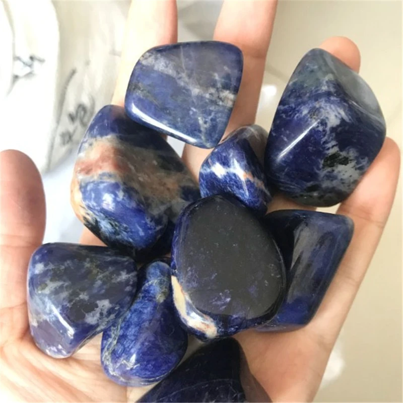

Natural quartz blue sodalite tumbled stone healing for home decoration