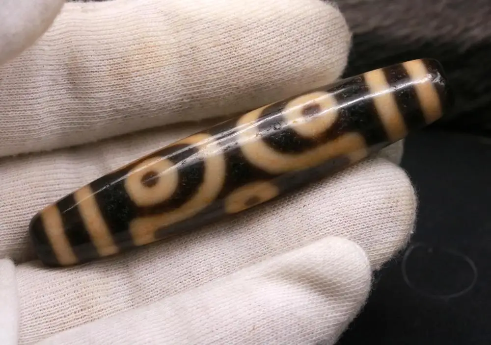 Суперэнергетический Тибетский Старый Агат 6 глаз Длинные бусины dZi амулет 78*15 мм