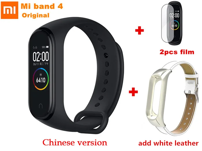 add white leather Xiaomi Mi Band 4 смарт-Браслет фитнес-браслет AI Bluetooth 5,0 AMOLED цветной сенсорный экран AI частота сердечных сокращений - Цвет: add white leather