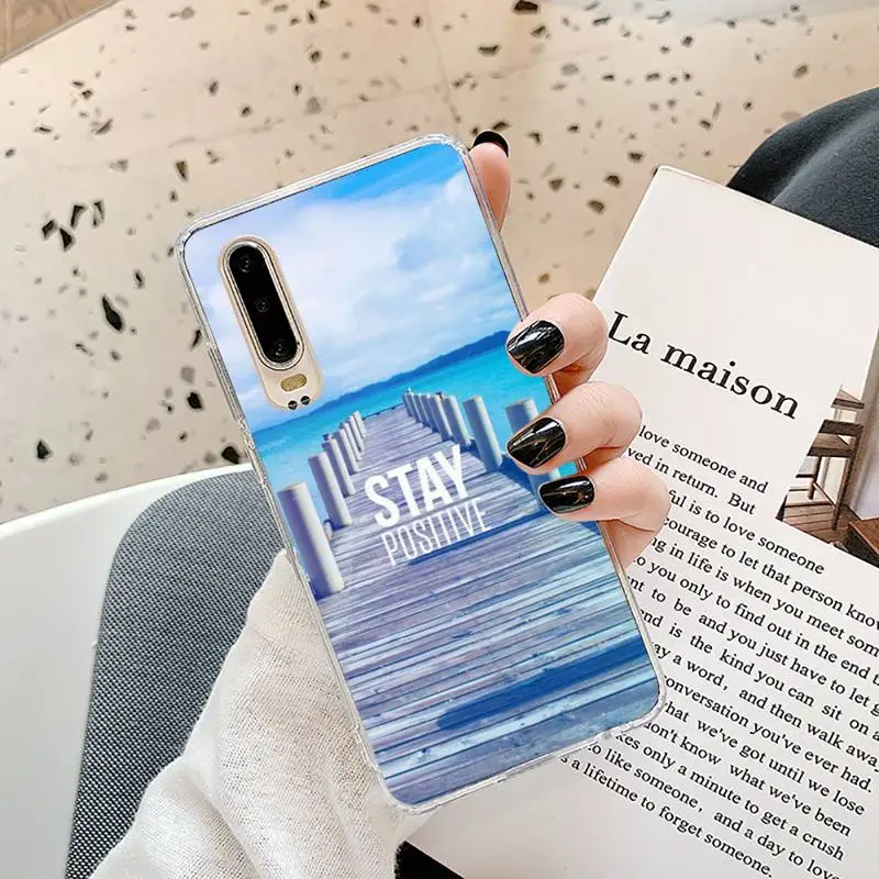 

Phone Case Transparent for Huawei P20 P30 P40 lite pro P smart 2019 honor 8x 10i Travel mountain sea beach quotes