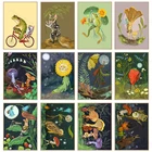 Абстрактный постер концерт лягушка езда велосипед лунный гриб клубника цветок трава Одуванчик настенная Картина на холсте домашний декор