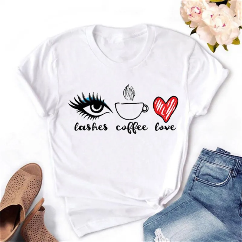 

Maycaur/женские футболки, модные футболки с изображением глаз, кофе, Harajuku Ulzzang, футболки с графическим принтом, летние футболки, женские футболк...