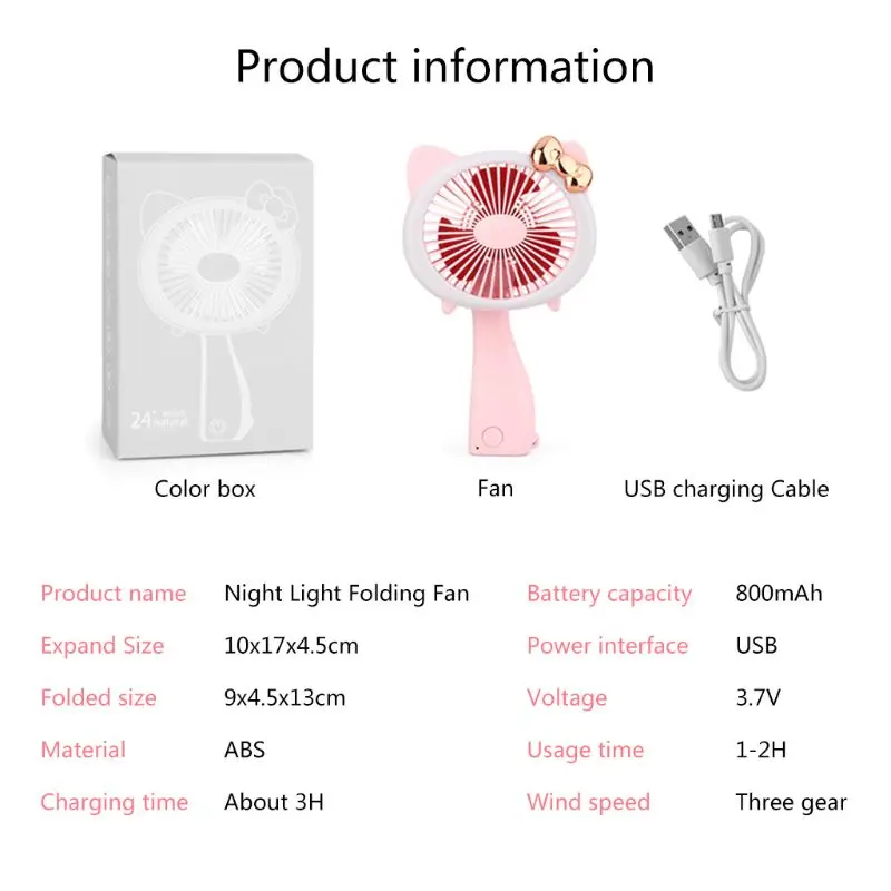 

Mini LED light handheld Fan USB Rechargeable Portable Folding Electric Fan Personal Portable Desk Table Fan