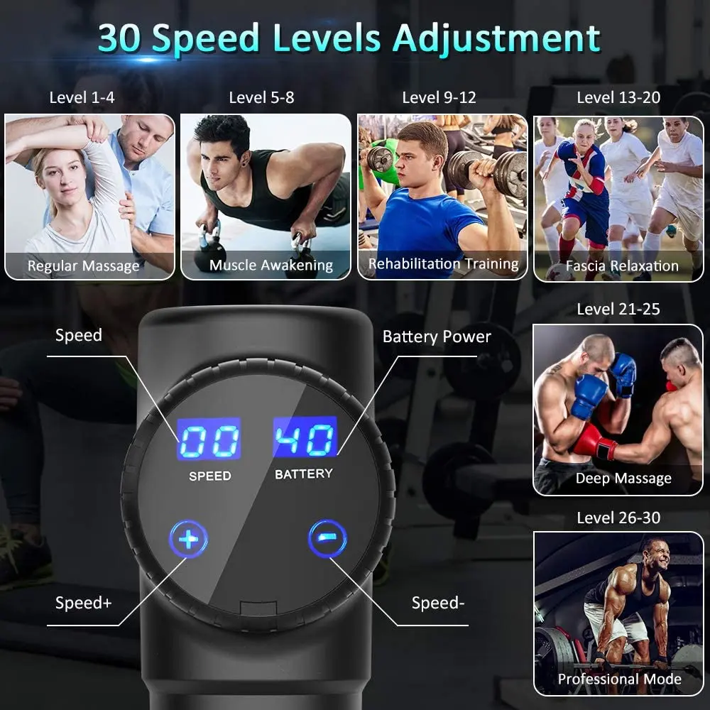 

Massage Gun Fascia Gun Deep LCD Display Muscle Massager Fitness Muscle Pain Body Neck Massage Exercise Relaxation Pain Relief