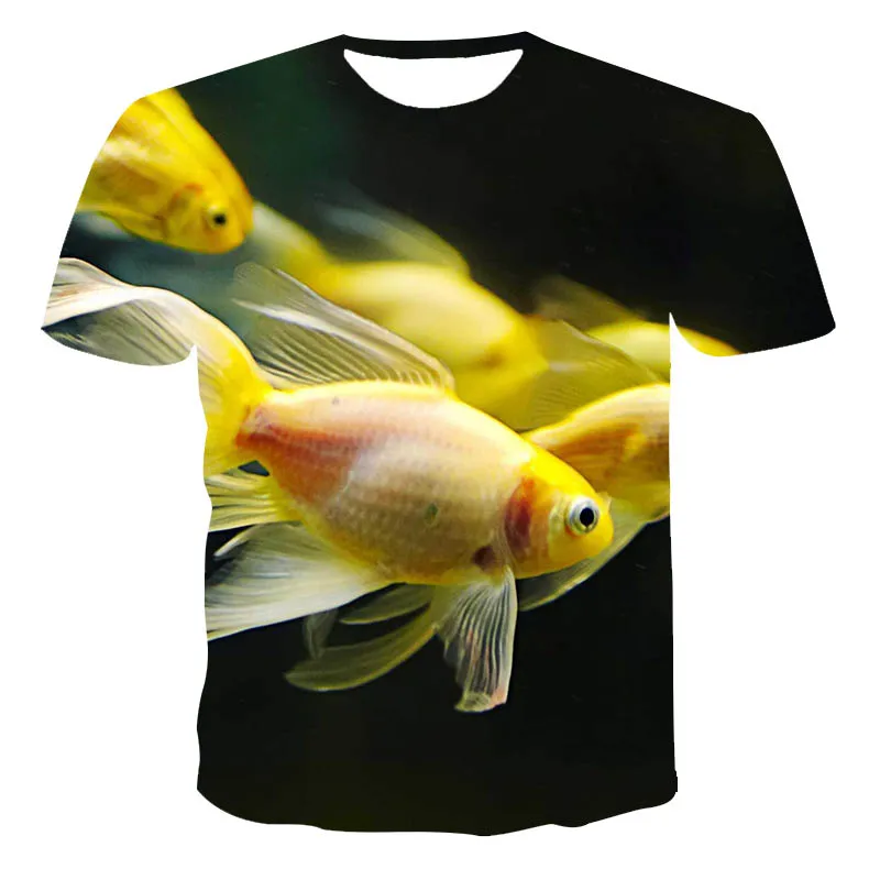 

Men'S Summer Top Fashion Loose T-Shirt 3D Printing Interesting Fish Pattern Tops