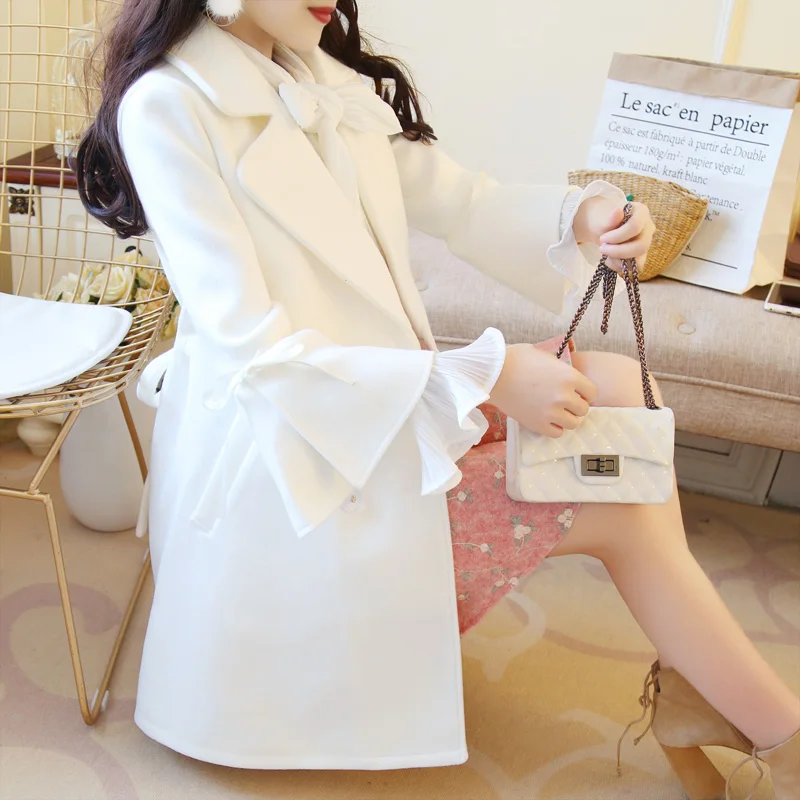 

Wool Coat one size Women Long Sleeve Collar Outwear Long Jacket Korean Casual new Winter Elegant Overcoat Woolen Coat