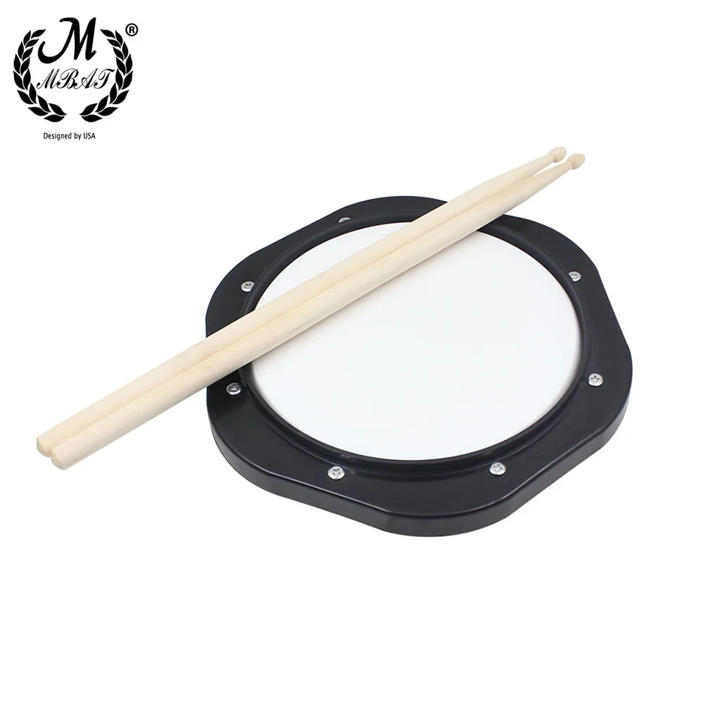 

M MBAT 10 Inch Black White Dumb Drum Practice Jazz Drums Exercise Training ABS Pad Sticks and Bag Percussion Instruments Parts