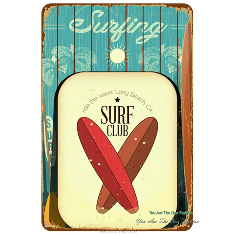 Потертая настенная металлическая Оловянная вывеска для серфинга клуба доска