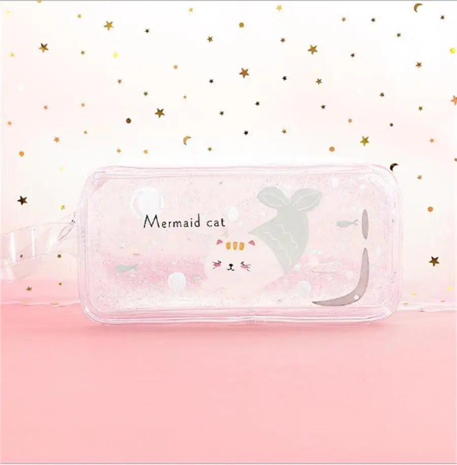 Kawaii Qiuck песок пенал мультфильм Свинья девушки макияж ручка мешок большой емкости прозрачная сумка для хранения школьные канцелярские принадлежности - Цвет: 1