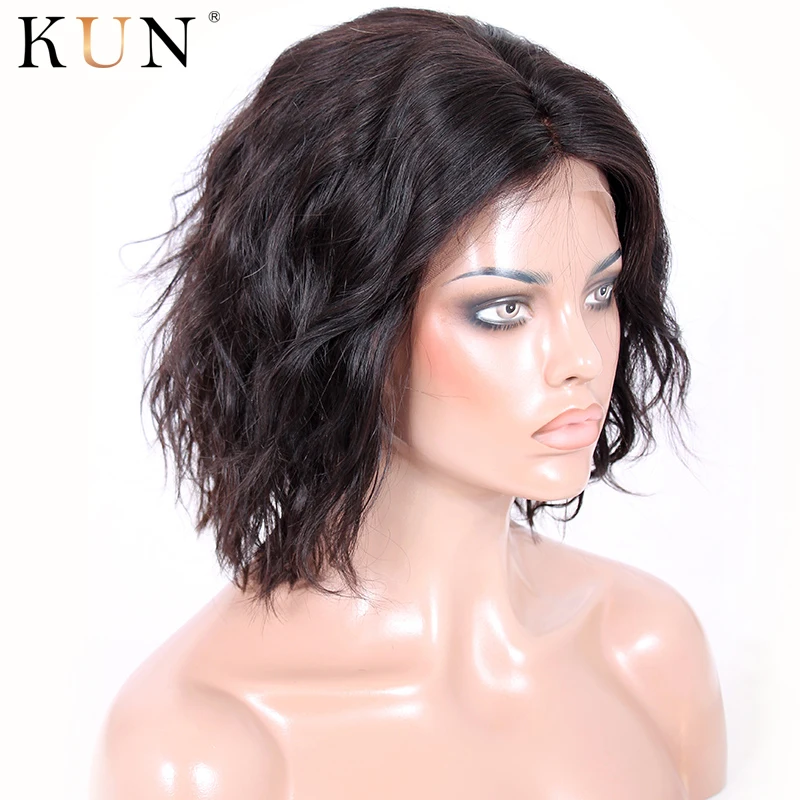 Short Lace Front Human Hair Wigs Natural Wave Bob Hairline Brazilian Remy 13x6 For Women | Шиньоны и парики
