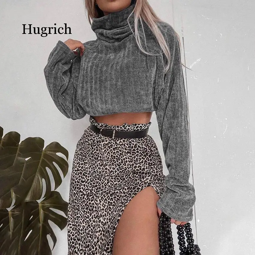 

2020 Autumn Women Casual Sweater Solid Long Sleeve Turtleneck High Street Loose Clothing Female Elegant Short Tops