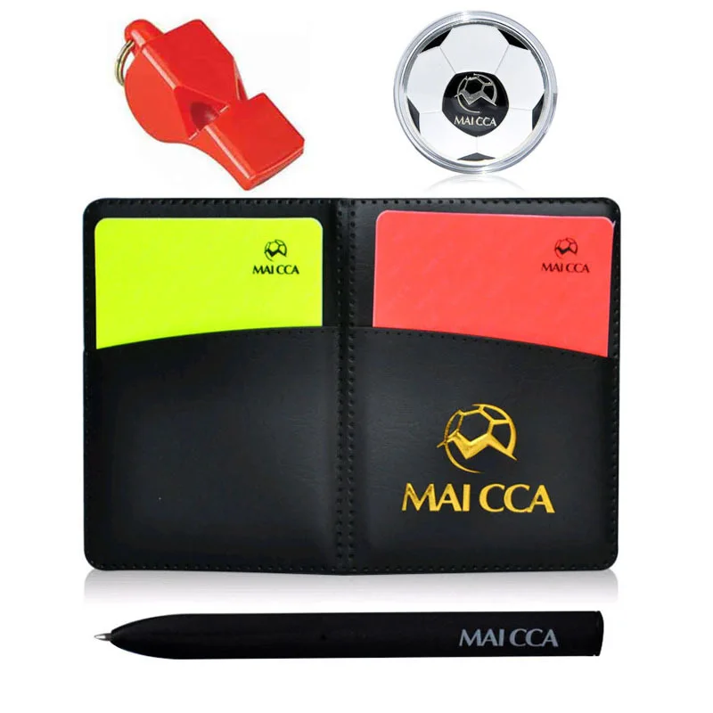 Football Referee Card Case with Pen Red Yellow Card Whistle 