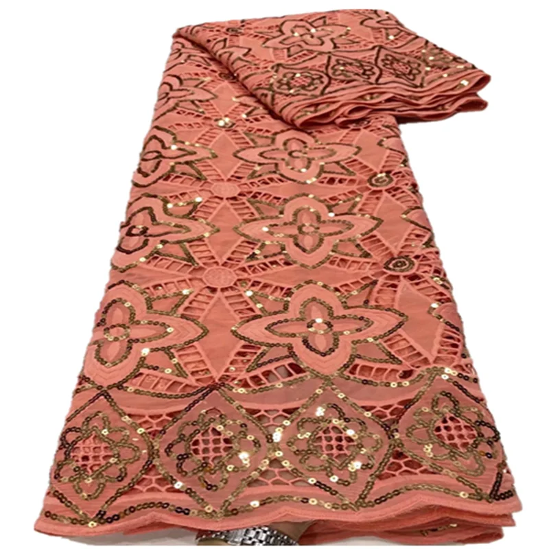 

High Quality sequins Embroidery Cotton Nigerian Swiss Dry Lace Fabric African Lace Fabric 5yards For Party Dress FD815