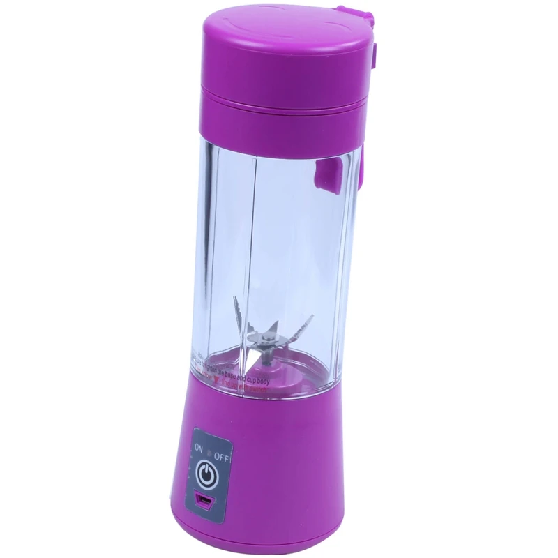 Purple USB соковыжималка, мобильный Миксер для сока, бытовой миксер для фруктов-шесть лезвий, 400 мл машина для смешивания фруктов с USB зарядным кабелем - Цвет: Purple