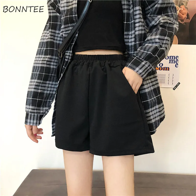 

Women Shorts Summer Female Outwear Black Simple Elastic Waist Jogging 3XL Track Breathable Cozy Leisure Daily Student Trendy Ins