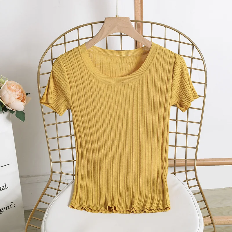 Thin Sweaters Women Summer Knitted Tees O-neck Short Sleeve Female Knitting Shirts Ladies Tops Sweater Mujer Pink White Black | Женская
