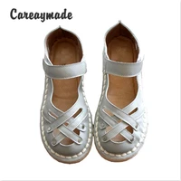 careaymade new genuine leather sandalspure handmade white shoes the retro art mori girl flats shoesfashion doll shoes