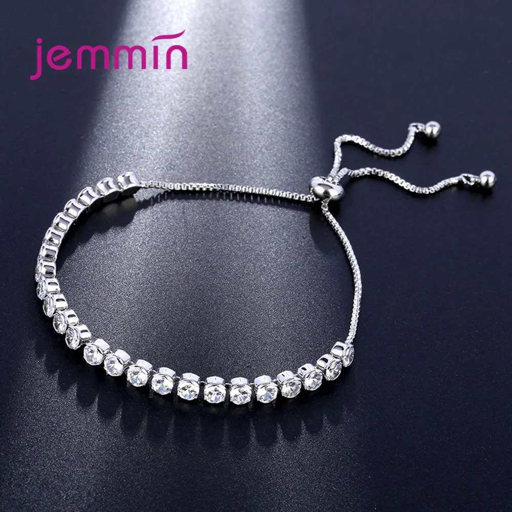 Luxury 925 Sterling Silver Sparkling AAA Cubic Zirconia Bracelets Adjustable Chain Friendship For Women Party Jewelry | Украшения и