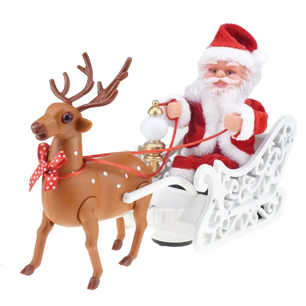 

Christmas Electric Toy Plastic Novelty and Originality Music Box Santa Claus Elk Sled Doll Universal Car Music Gift Xmas Decor